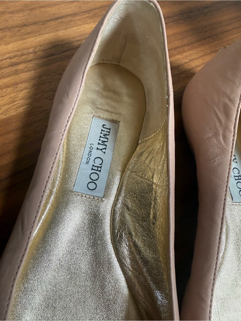 Jimmy Choo Blush Pink Ballet Flats with Glitter Rose Gold Cap Toe - Picture 2 of 10